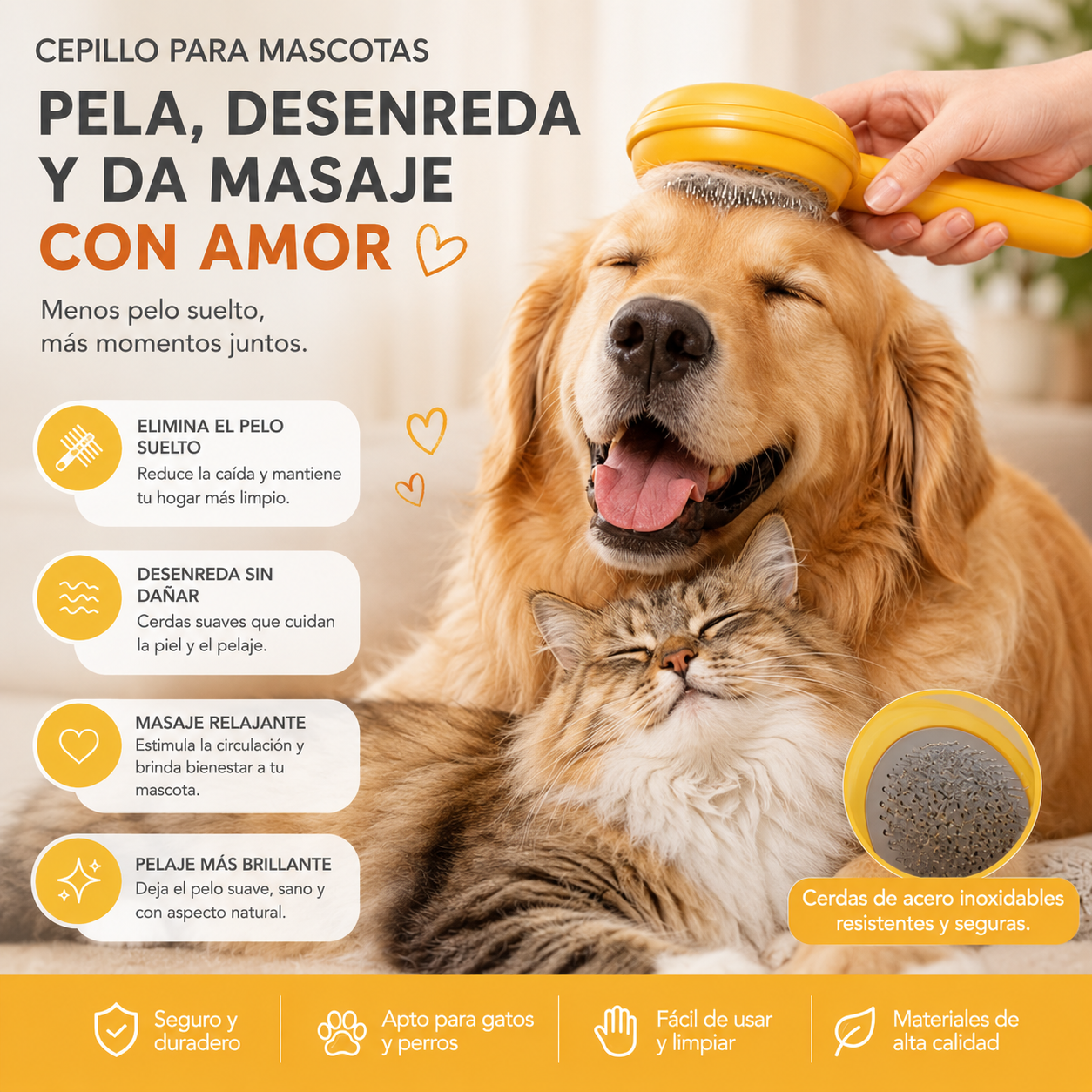 Peine Antipelo Mágico — Elimina el Pelo Suelto de tu Mascota en Segundos